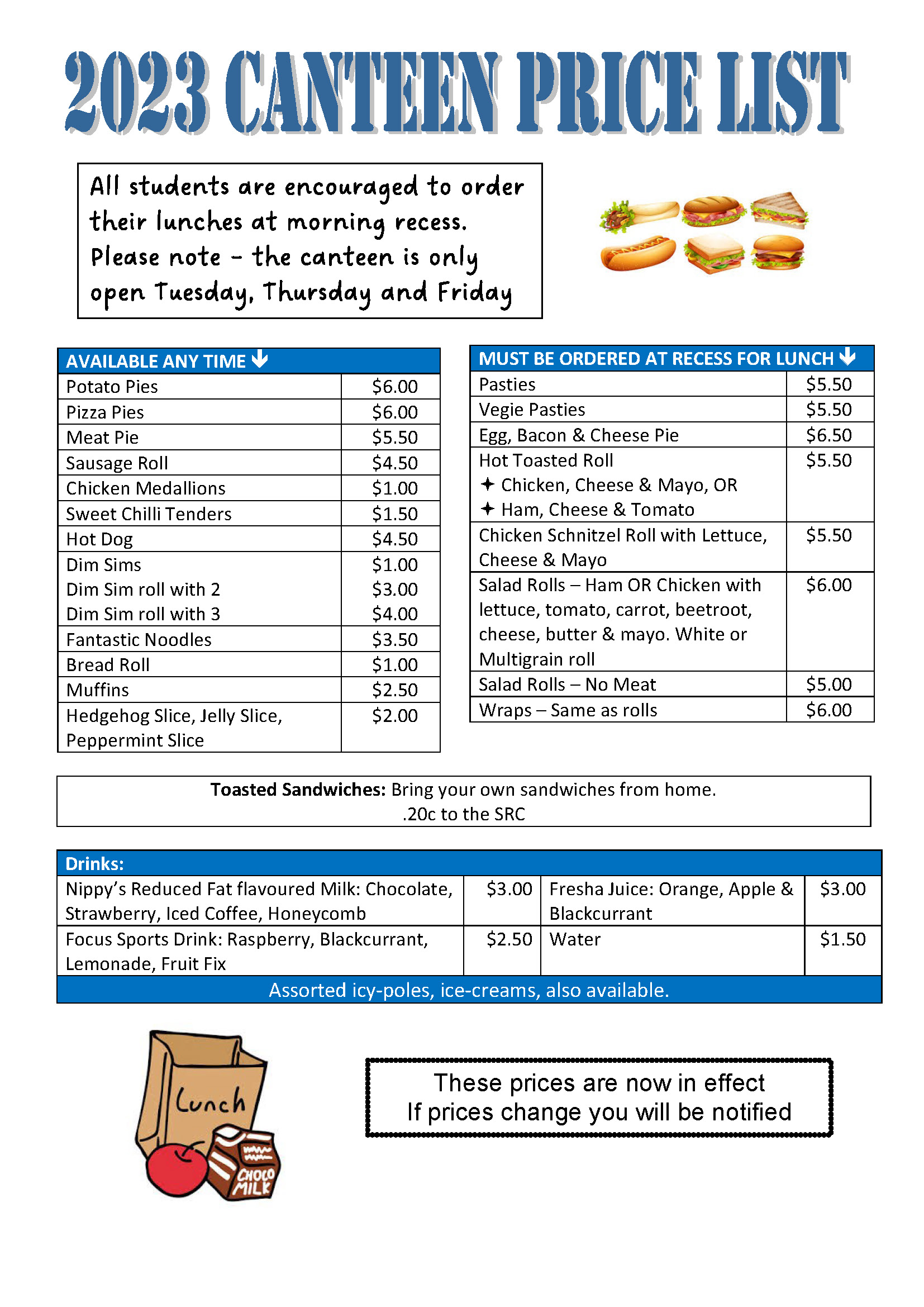 Canteen Price List